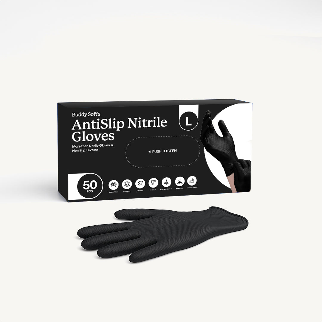 AntiSlip Nitrile Gloves – Black - L