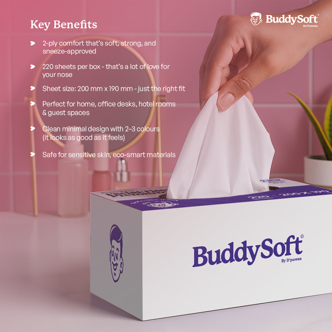 buddysoft 2ply facial tissue | 220-sheets |key Benefits