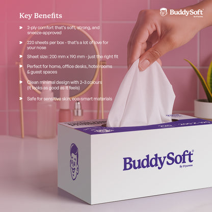 buddysoft 2ply facial tissue | 220-sheets |key Benefits
