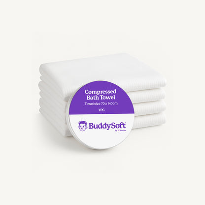 BuddySoft compressed disposable bath towels expanding to 70x140cm